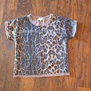 Entro Leopard Sequin Crop Top - Black and Brown